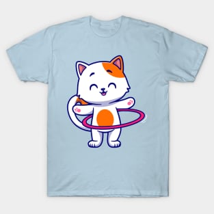 Cute Cat Playing Hula Hoop Cartoon T-Shirt